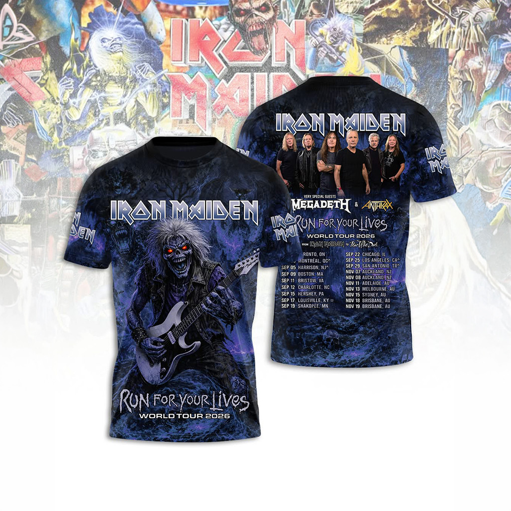 Iron Maiden Run For Your Lives World Tour 2026 Megadeth Anthrax T-Shirt Iron Maiden Merch