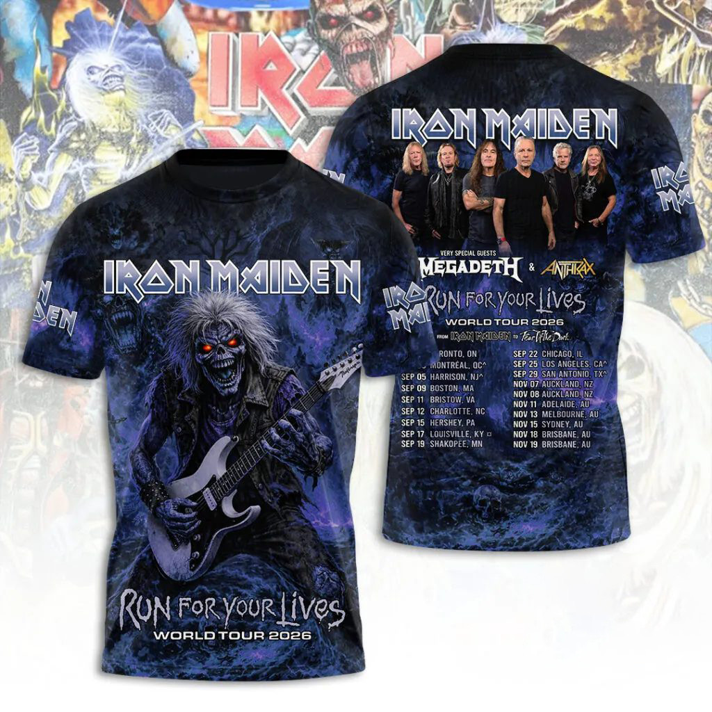 Iron Maiden Run For Your Lives World Tour 2026 with Megadeth And Anthrax Shirt Iron Maiden Merch