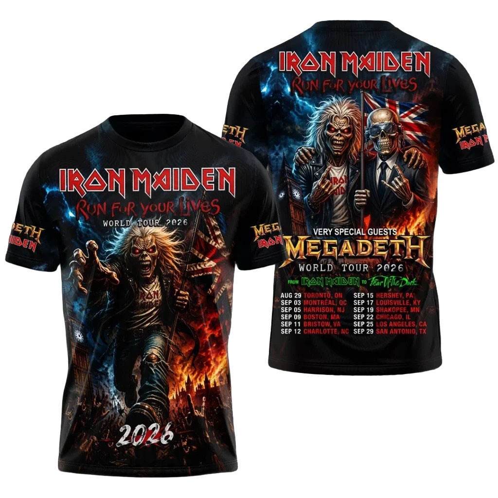 Iron Maiden X Megadeth Merch Run For Your Lives Tour 2026 T-Shirt Gift For Music Lovers