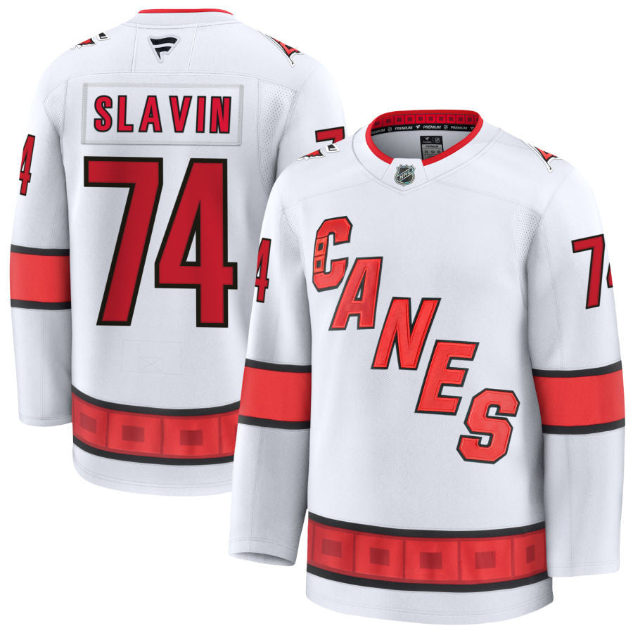 Jaccob Slavin Carolina Hurricanes 2025 Away Jersey - White 1 Jaccob Slavin Carolina Hurricanes 2025 Away Jersey - White