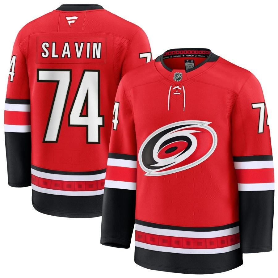 Jaccob Slavin Carolina Hurricanes 2025 Red Alternate Premium Jersey 1 Jaccob Slavin Carolina Hurricanes 2025 Red Alternate Premium Jersey