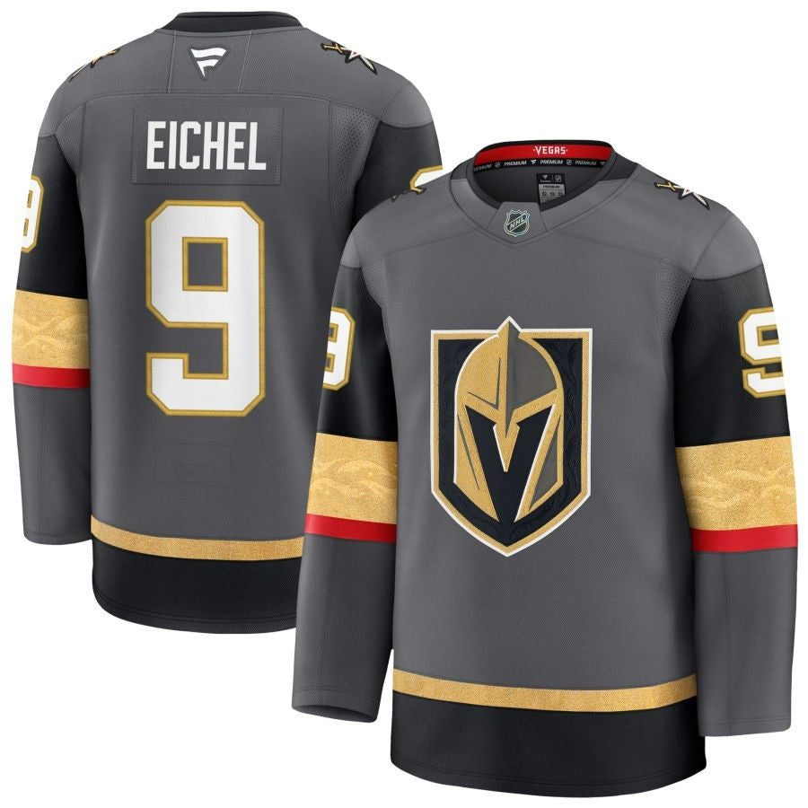 Jack Eichel Vegas Golden Knights 2025 Alternate Premium Gray Jersey 1 Jack Eichel Vegas Golden Knights 2025 Alternate Premium Gray Jersey