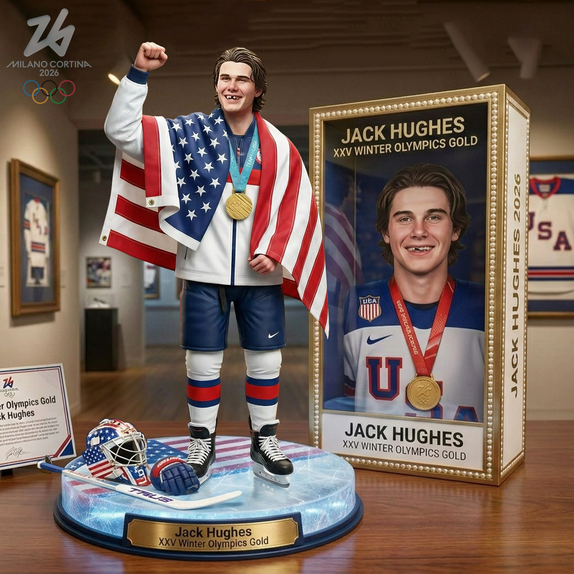 Jack Hughes 2026 USA Hockey Gold Medal Acrylic Plaque Team USA Hockey Olympics Champions Merch
