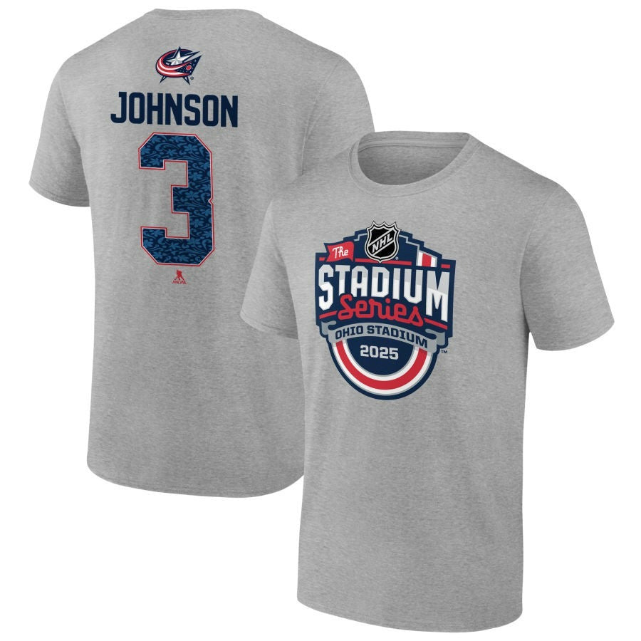Jack Johnson Columbus Blue Jackets 2025 Stadium Series Pick-A-Player Heather Gray T-Shirt 1 Jack Johnson Columbus Blue Jackets 2025 Stadium Series Pick-A-Player Heather Gray T-Shirt