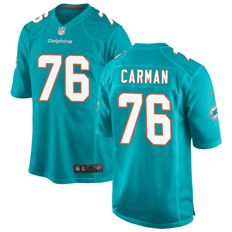 Jackson Carman Miami Dolphins 2025 Game Jersey - Aqua