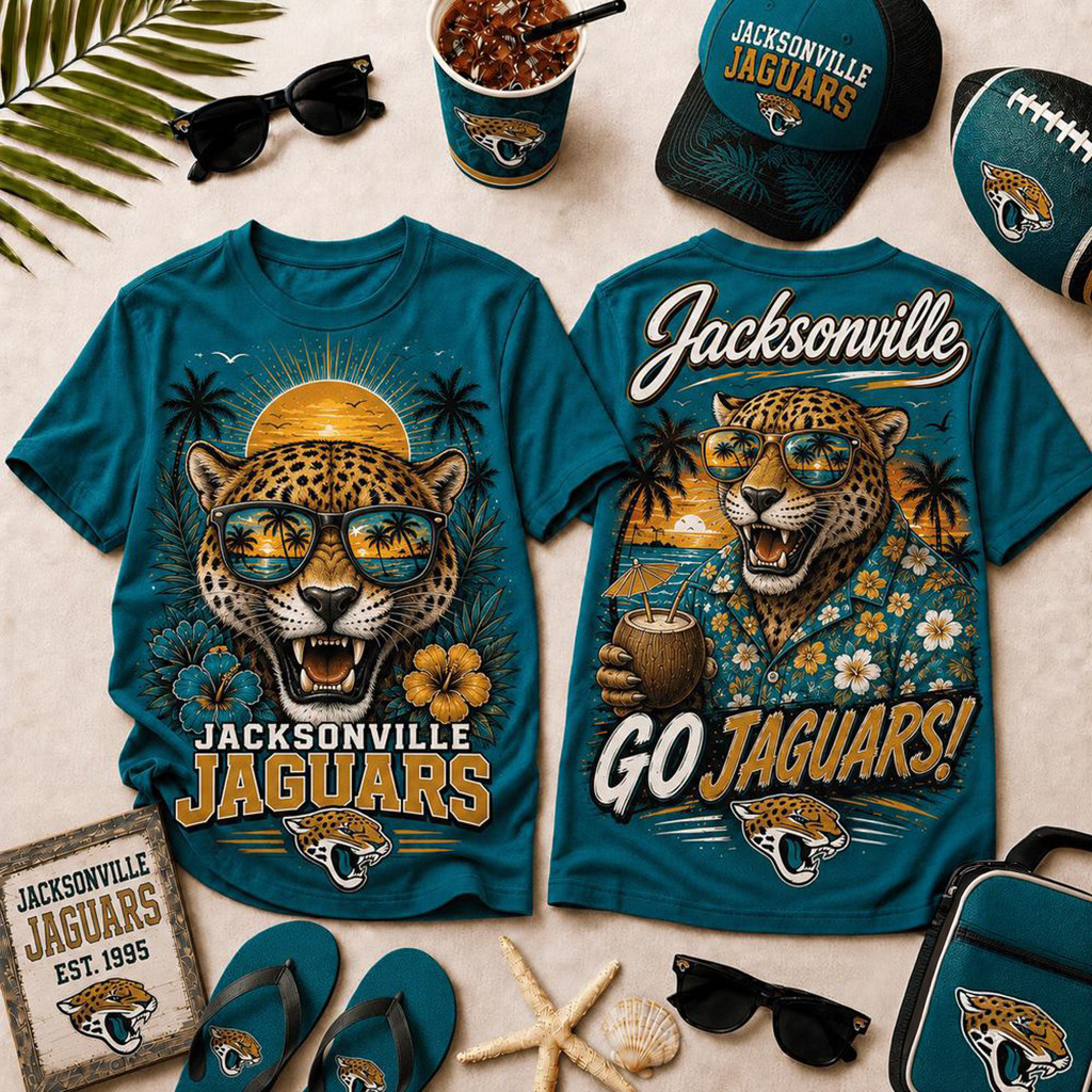Jacksonville Jaguars 2026 Summer Tropical T-Shirt Jacksonville Jaguars Merch Step Dad Gifts