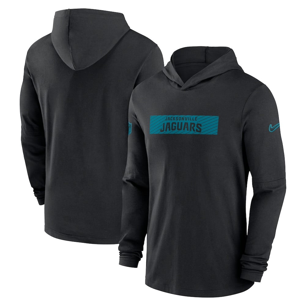 Jacksonville Jaguars Merch - Men's 2024 25 Sideline Performance Long Sleeve Hoodie T-Shirt, Black  - Best Birthday Gift For Football Lovers