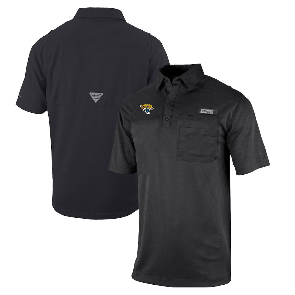 Jacksonville Jaguars Merch - Men's Columbia Omni-Wick Flycaster Pocket Polo, Black - Best Football Gift Ideas
