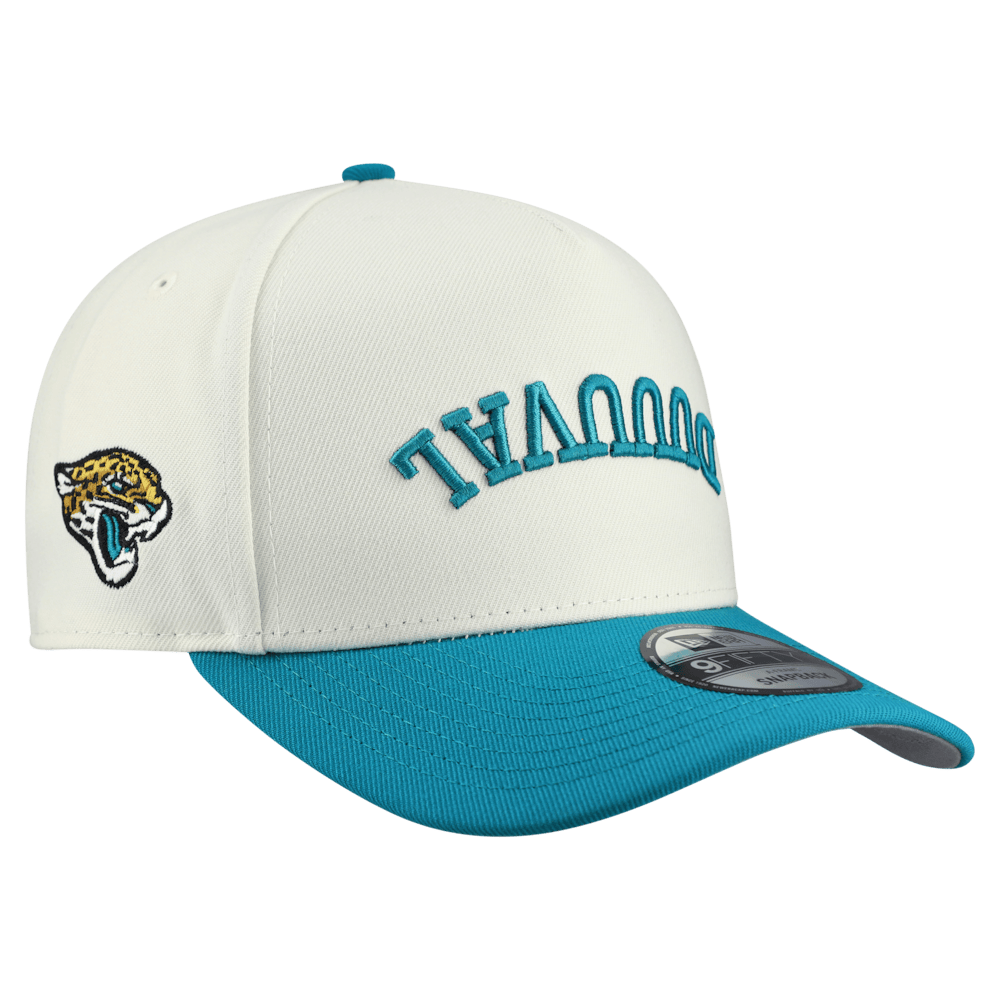 Jacksonville Jaguars Merch - Men's Cream Upside Down 9FIFTY A-Frame Snapback Hat - New Era - Football Gift Idea