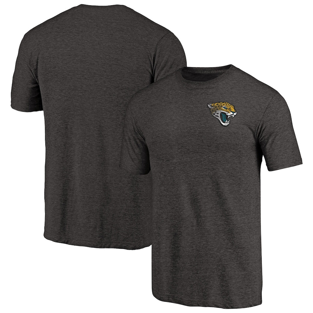 Jacksonville Jaguars Merch - Men's Heathered Primary Logo Left Chest Distressed T-Shirt, Black - Best Presents For Football Fans
