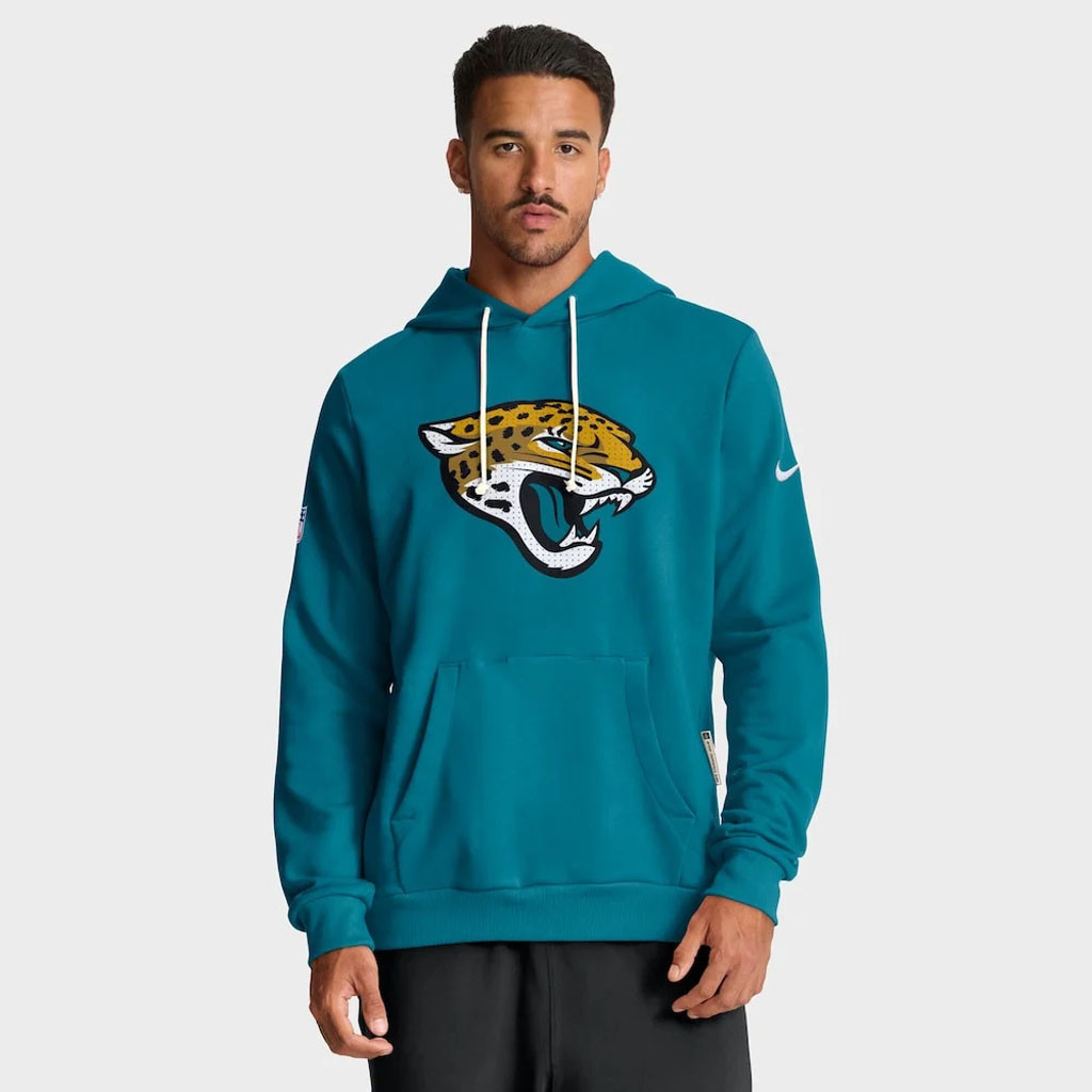 Jacksonville Jaguars Merch - Men's Teal Sideline Standard Issue Initial Home Dri-FIT Hoodie - Best Birthday Gift For Football Lovers