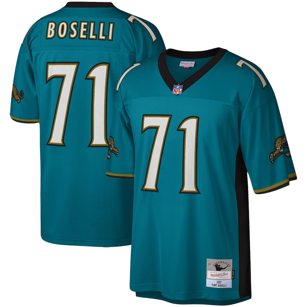 Jacksonville Jaguars Merch - Men's Tony Boselli Teal Legacy Replica Jersey - Mitchell & Ness - American Football Gift Ideas