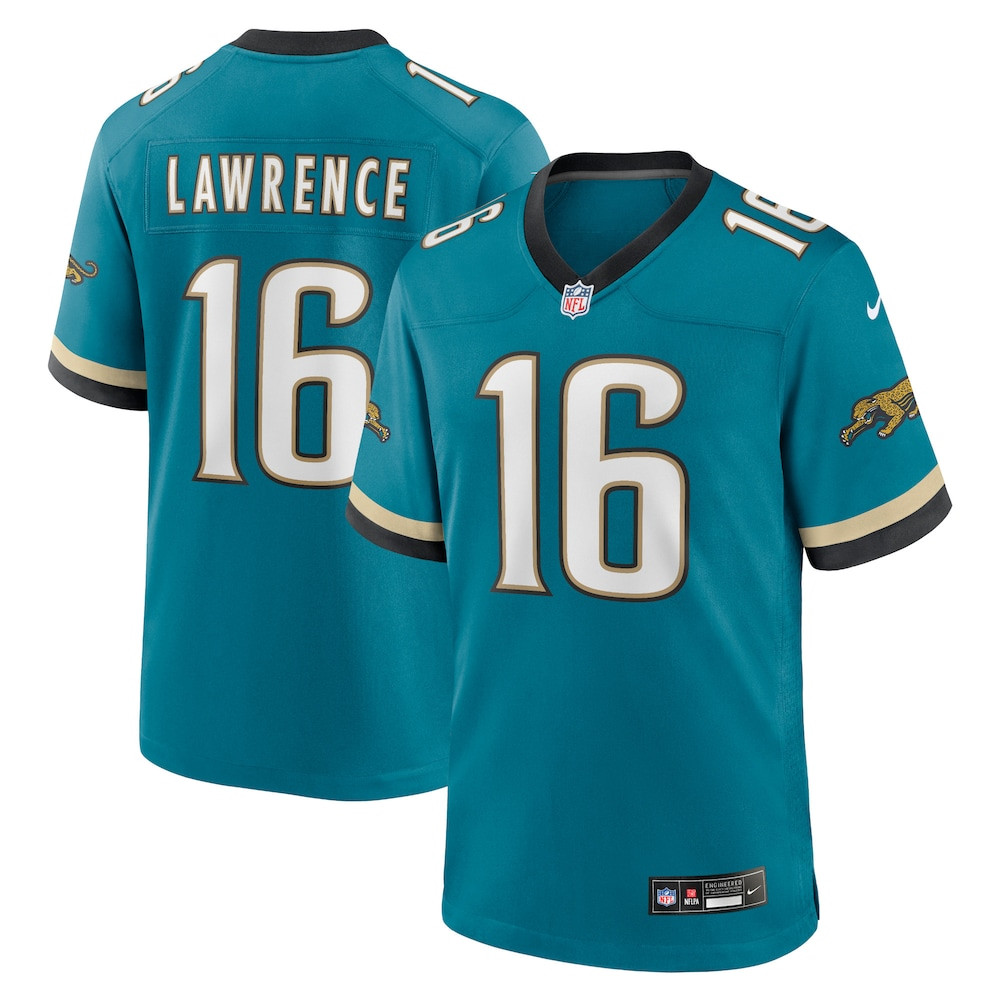 Jacksonville Jaguars Merch - Men's Trevor Lawrence Teal Prowler Throwback Player Game Jersey  - Birthday Present For Football Fan