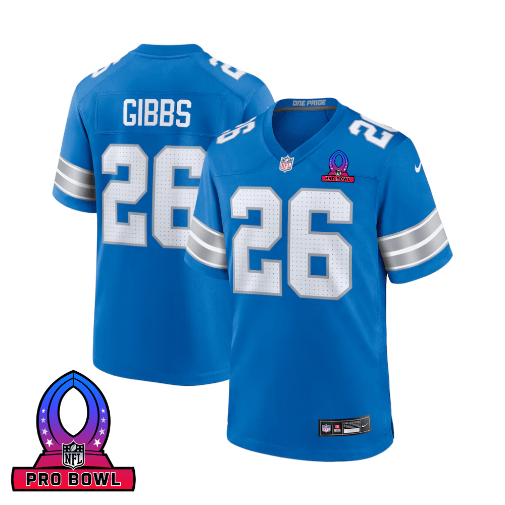 Jahmyr Gibbs Detroit Lions 2025 Pro Bowl Patch Game Men Jersey - Blue