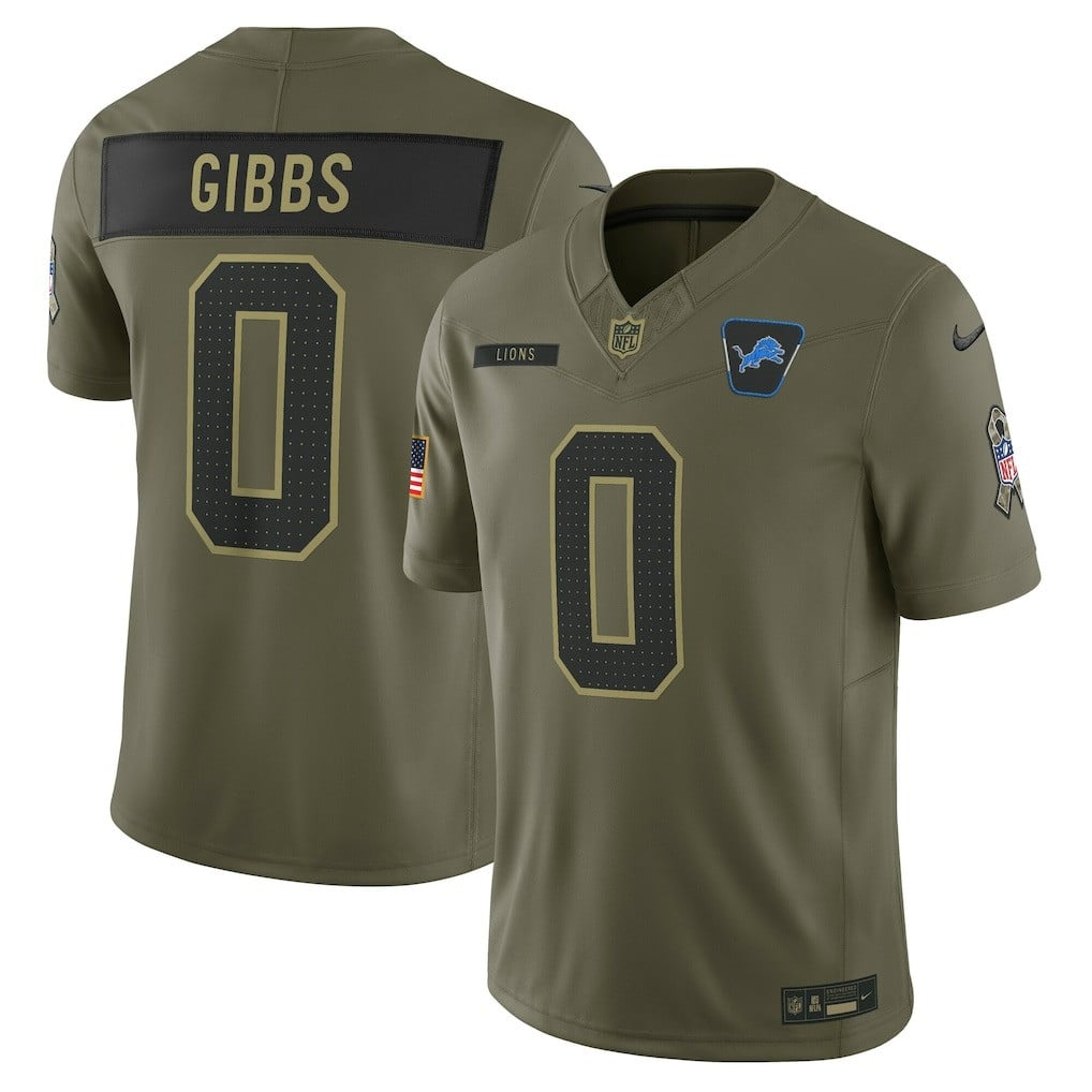 Jahmyr Gibbs Detroit Lions 2025 Salute to Service Limited Jersey - Olive