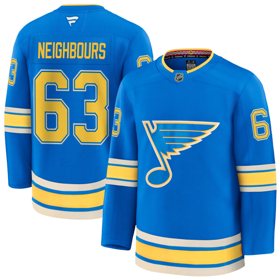 Jake Neighbours St. Louis Blues 2025 Alternate Jersey - Blue 1 Jake Neighbours St. Louis Blues 2025 Alternate Jersey - Blue
