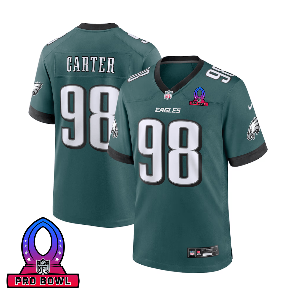 Jalen Carter Philadelphia Eagles 2025 Pro Bowl Patch Game Men Jersey - Midnight Green