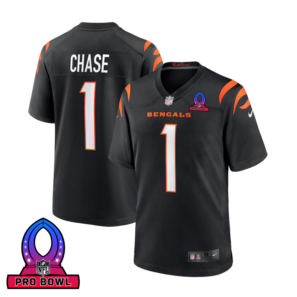 Ja'Marr Chase Cincinnati Bengals 2025 Pro Bowl Patch Game Men Jersey - Black