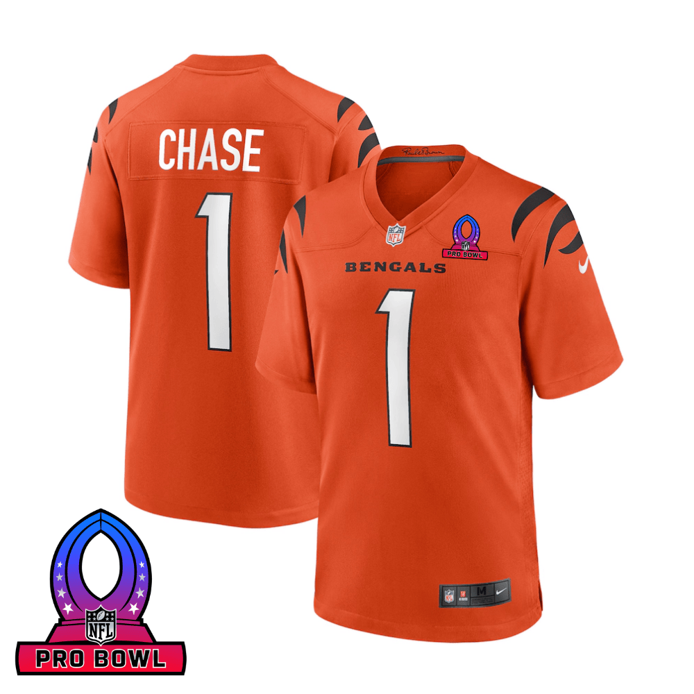 Ja'Marr Chase Cincinnati Bengals 2025 Pro Bowl Patch Game Men Jersey - Orange