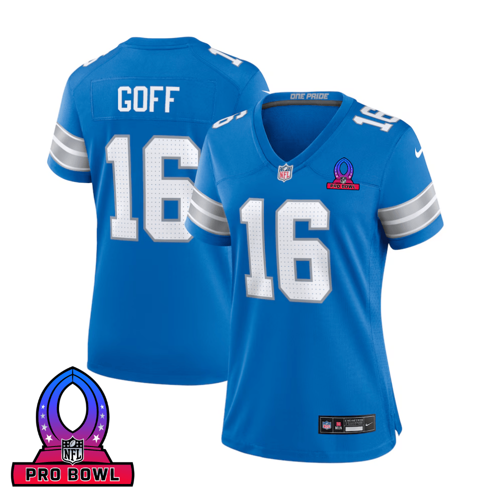 Jared Goff Detroit Lions 2025 Pro Bowl Patch Game Jersey - Blue