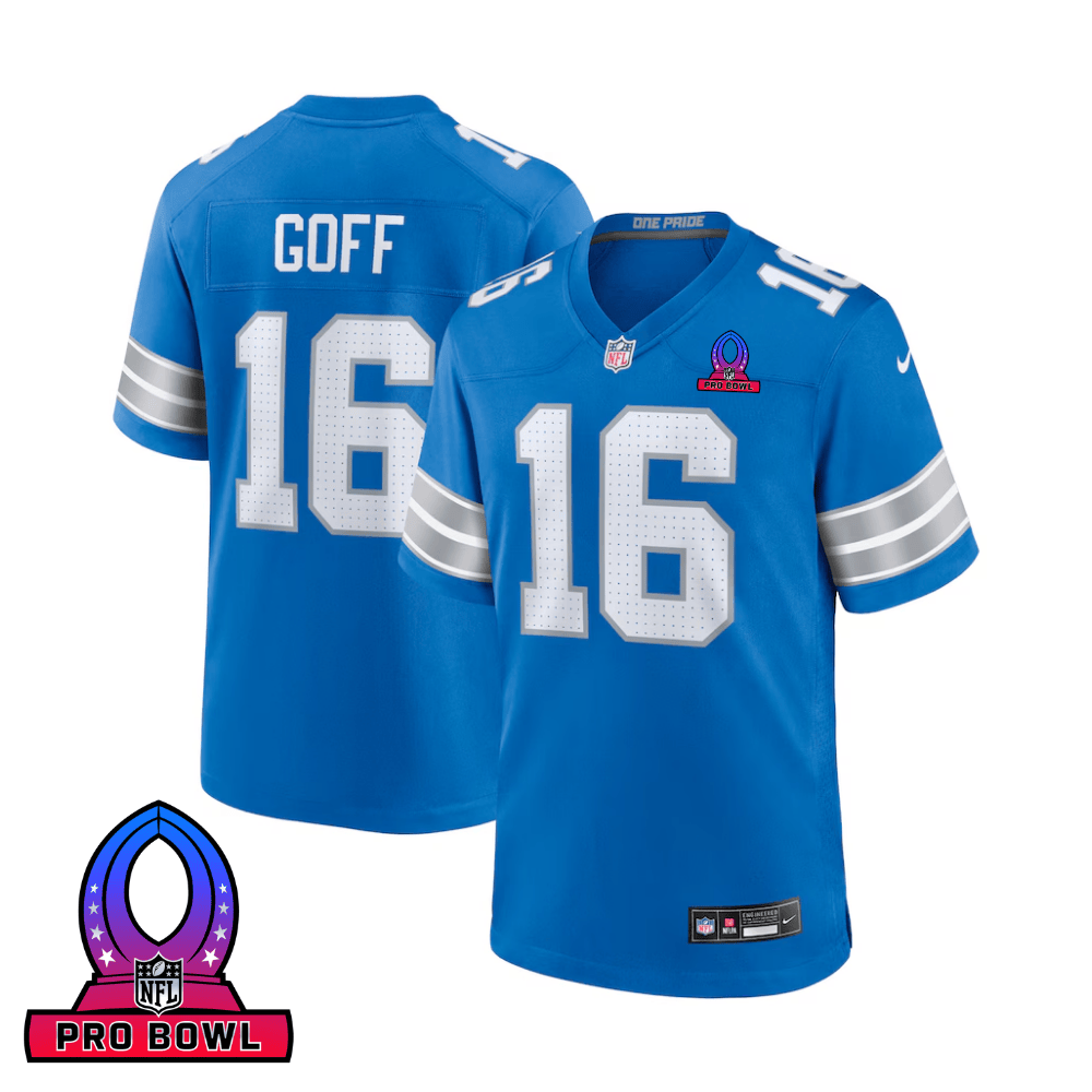 Jared Goff Detroit Lions 2025 Pro Bowl Patch Game Men Jersey - Blue