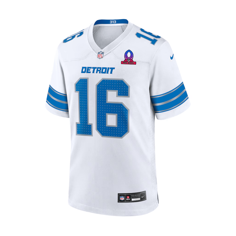 Jared Goff Detroit Lions 2025 Pro Bowl Patch Game Men Jersey - White - Image 2