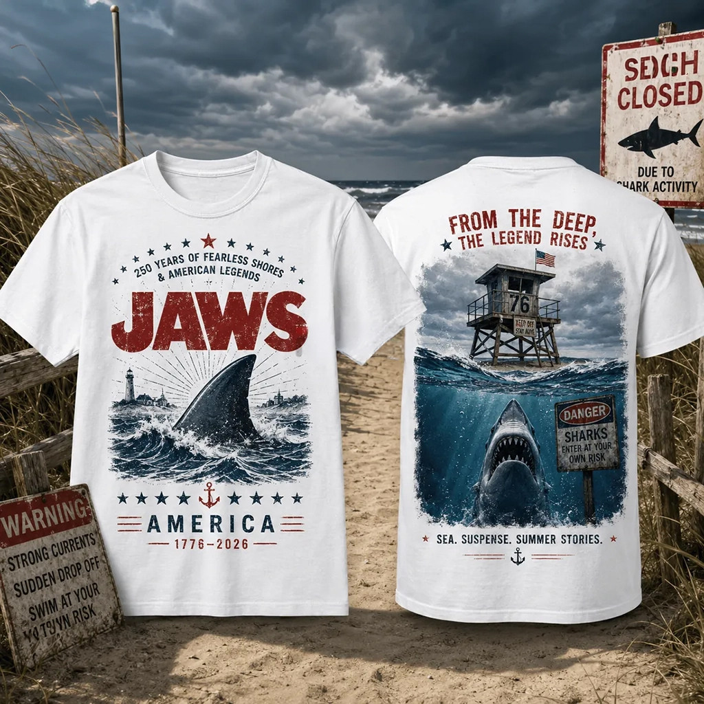Jaws America 1776 2026 250th Anniversary T-Shirt From The Deep The Legend Rises Tee Jaws Merch