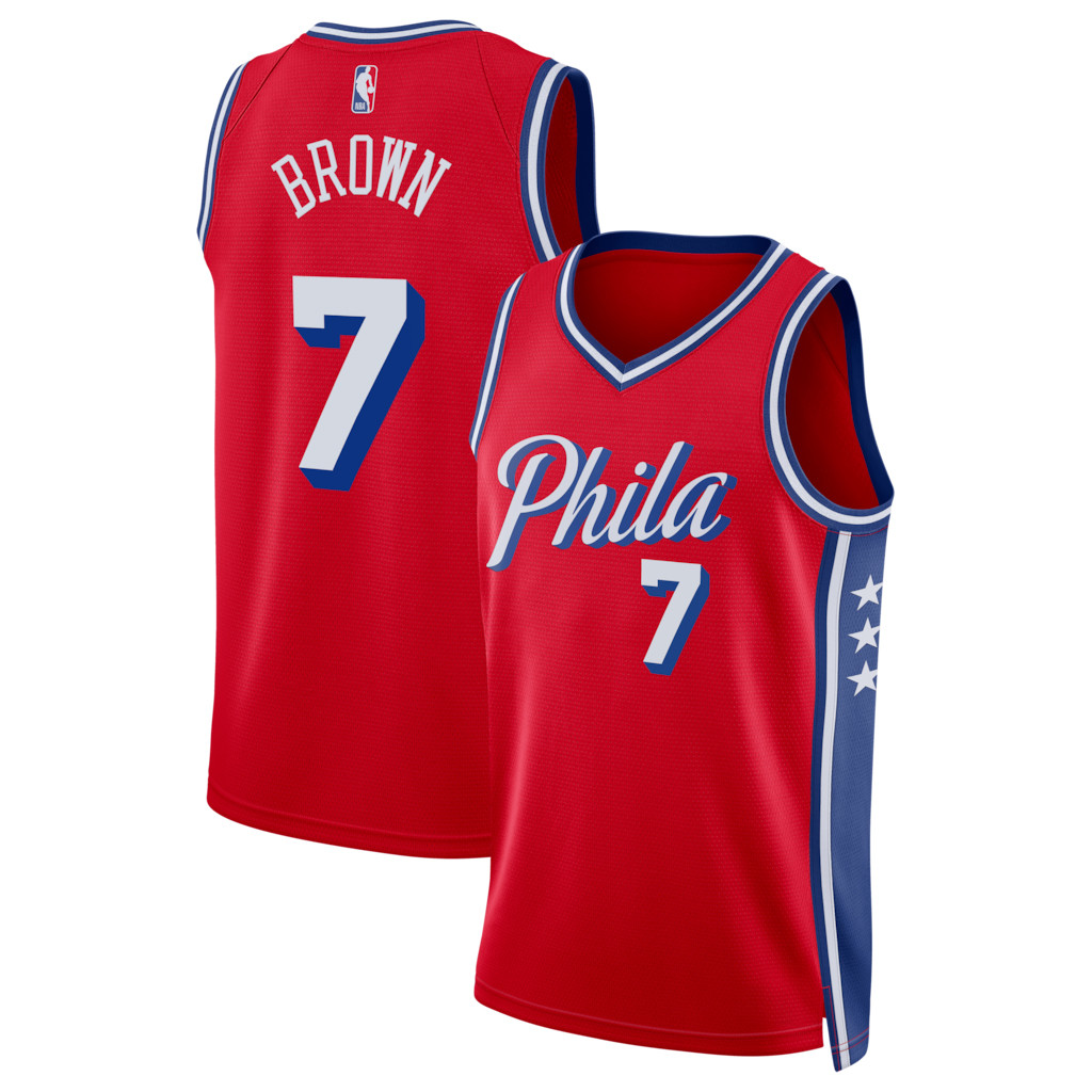 Jaylen Brown Merch 2026 Philadelphia 76ers #7 Jaylen Brown Swingman Jersey Red Fan Apparel