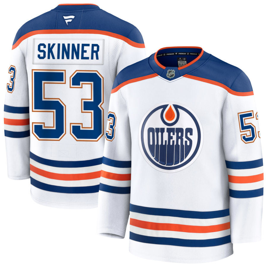 Jeff Skinner Edmonton Oilers 2025 Away Premium White Jersey 1 Jeff Skinner Edmonton Oilers 2025 Away Premium White Jersey