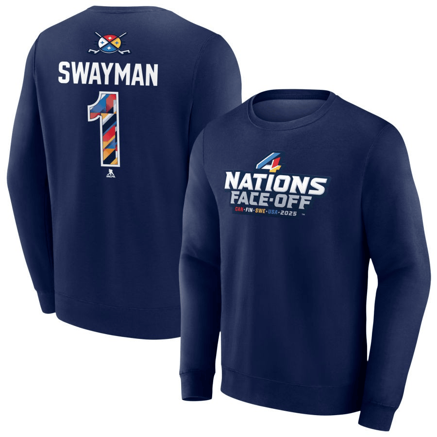 Jeremy Swayman 2025 4 Nations Face-Off Pick-A-Player Pullover Navy Sweatshirt