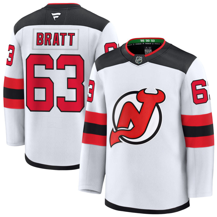 Jesper Bratt New Jersey Devils 2025 Away Jersey - White 1 Jesper Bratt New Jersey Devils 2025 Away Jersey - White