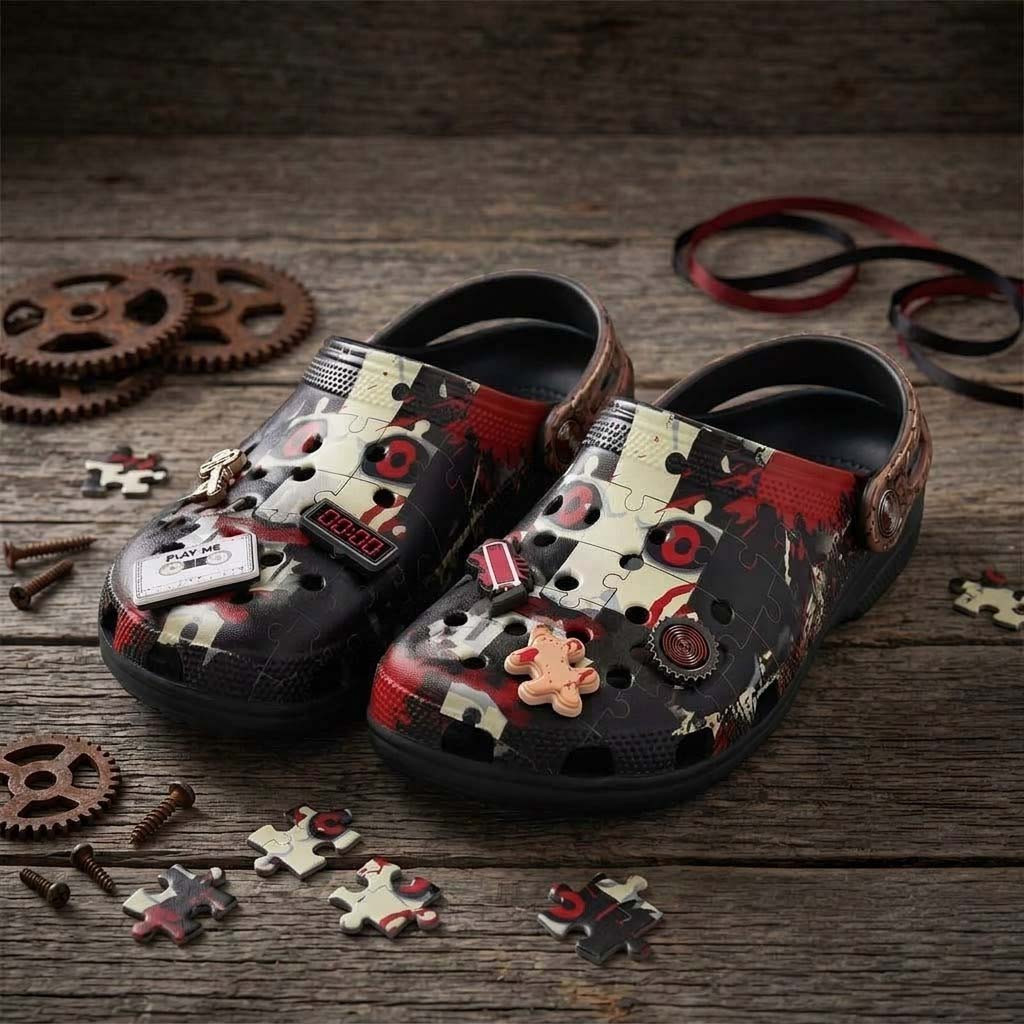 Jigsaw Saw Clogs Horror Puzzle Crocs Saw Movie Merch Halloween Gifts For Horror Fans