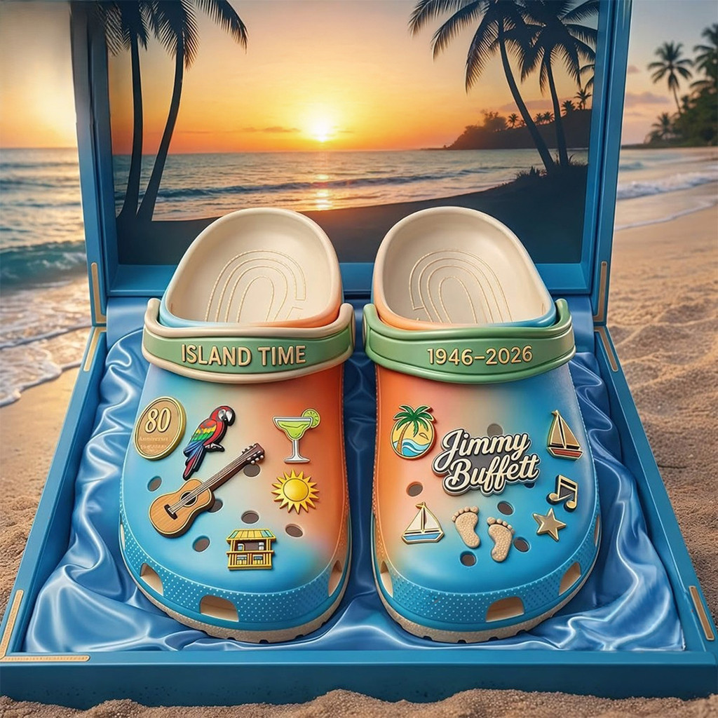 Jimmy Buffett 80th Anniversary 1946 2026 Island Time Crocs Jimmy Buffett Merch Fan Gifts