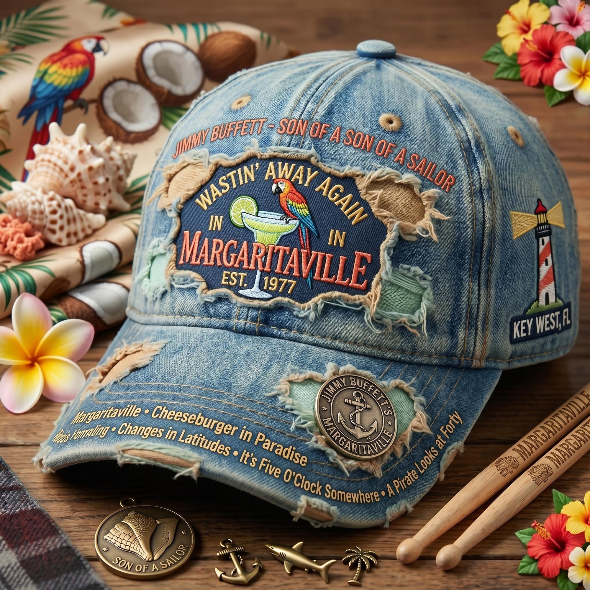 Jimmy Buffett Margaritaville Distressed Hat Wastin Away Again Cap Jimmy Buffett Merch Fan Gift