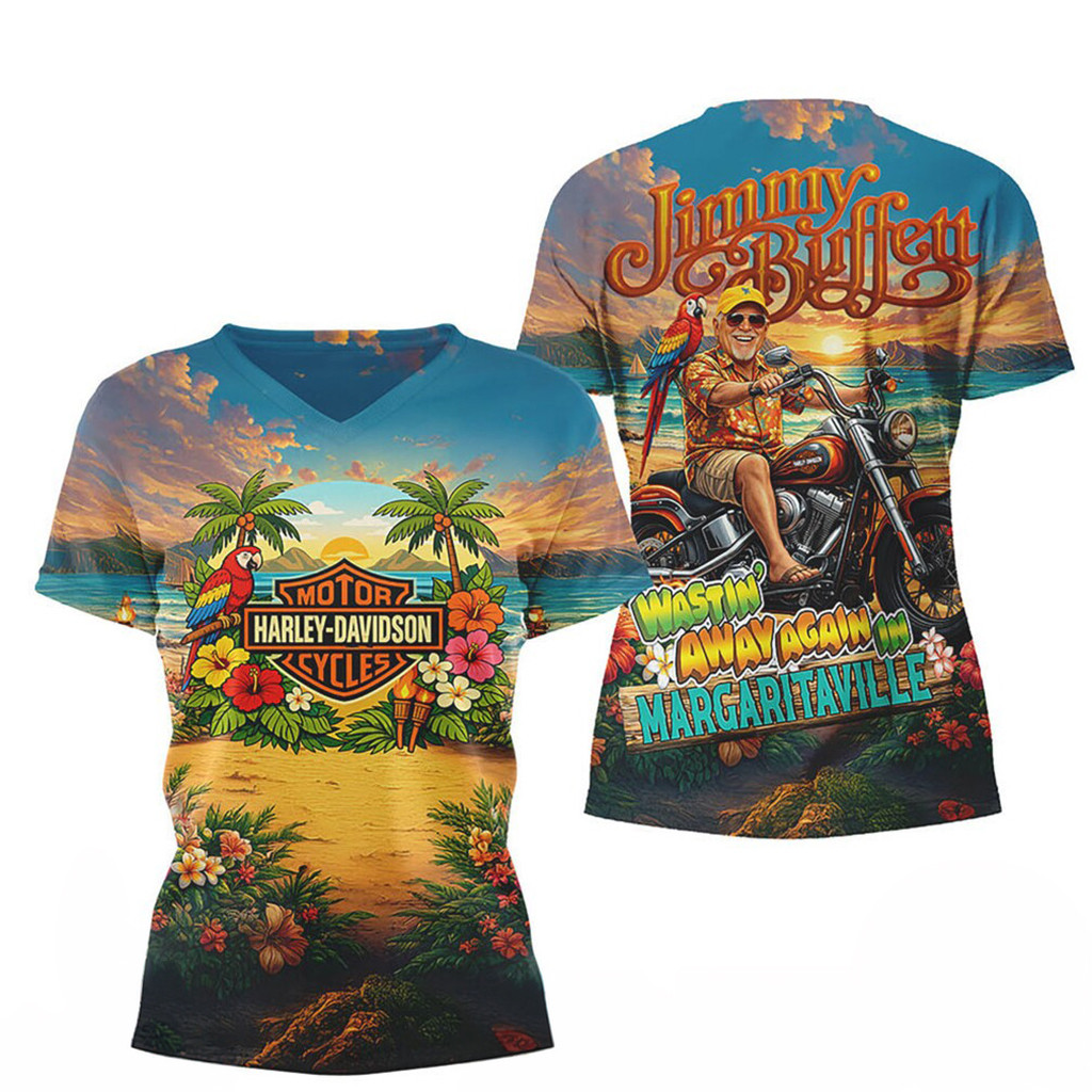 Jimmy Buffett Margaritaville Harley Davidson Tropical Summer V-Neck Shirt Gifts For Fans