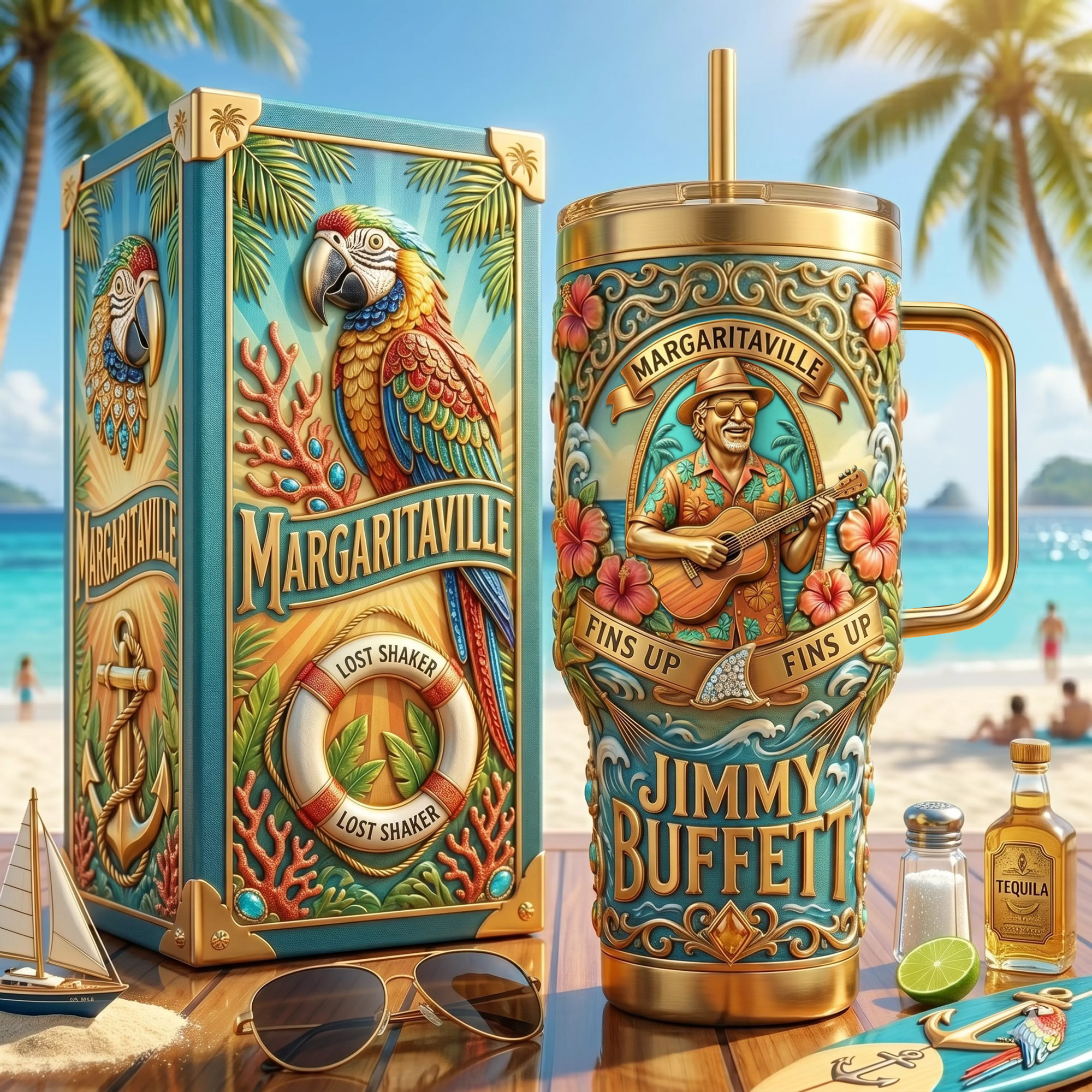 Jimmy Buffett Margaritaville Island Legend Tumbler Fins Up Travel Cup Jimmy Buffett Merch 2026