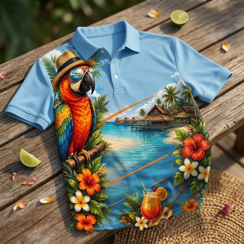 Jimmy Buffett Margaritaville Retired Blue Polo Shirt Tropical Themed Polos Jimmy Buffett Merch