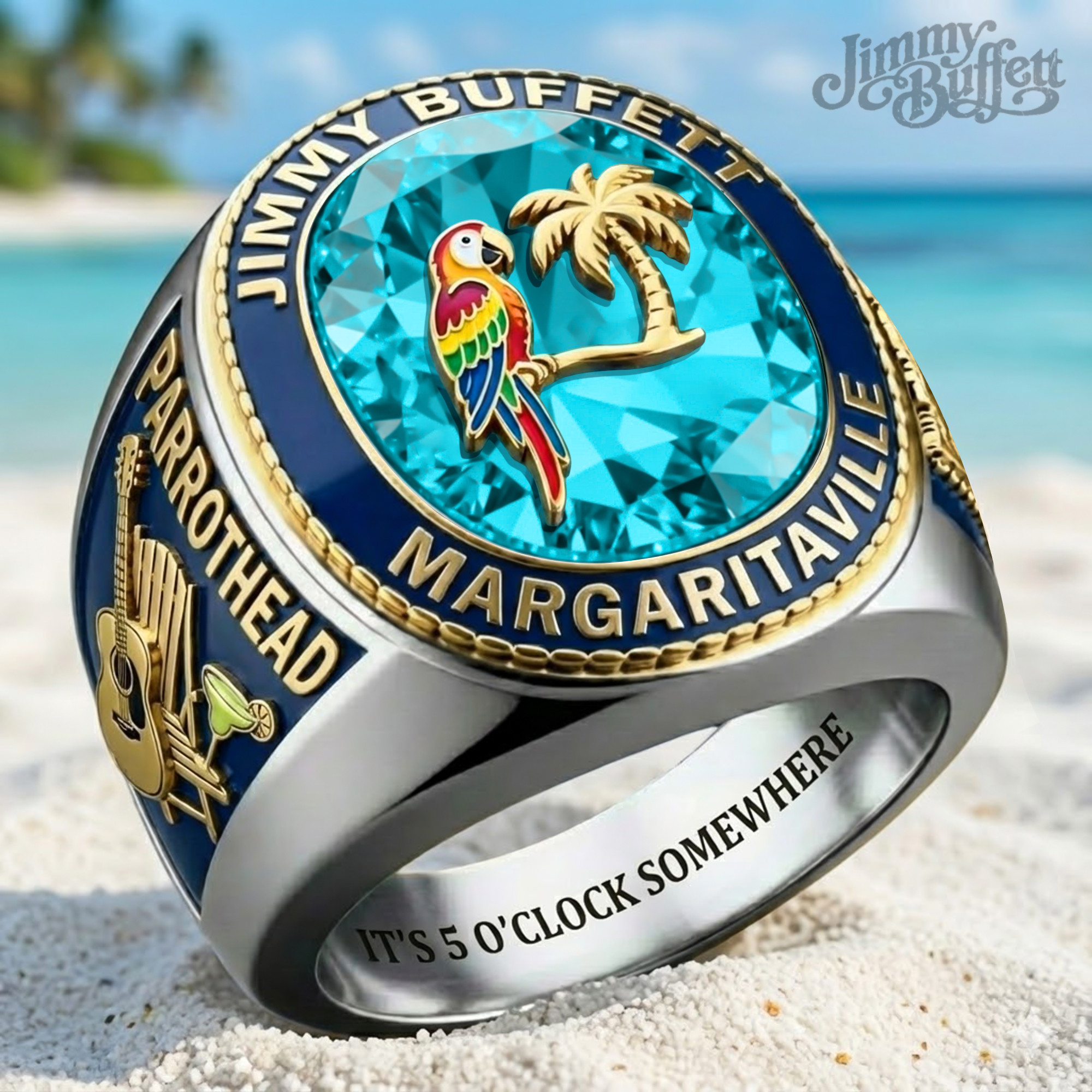 Jimmy Buffett Parrot Head Margaritaville Ring It's 5 O'Clock Somewhere Ring Jimmy Buffett Merch