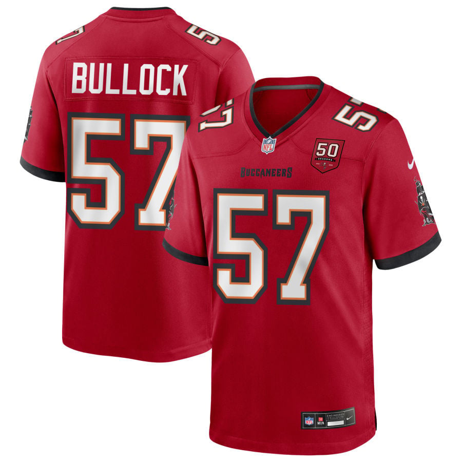John Bullock Tampa Bay Buccaneers 2025 50th Season Game Jersey - Red