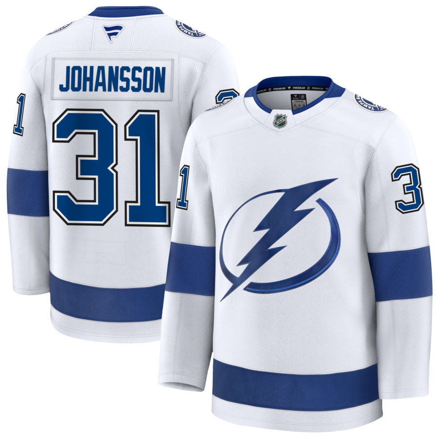 Jonas Johansson Tampa Bay Lightning 2025 Away Jersey - White 1 Jonas Johansson Tampa Bay Lightning 2025 Away Jersey - White