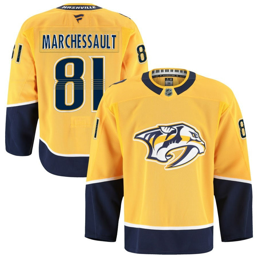 Jonathan Marchessault Nashville Predators 2025 Home Premium Gold Jersey 1 Jonathan Marchessault Nashville Predators 2025 Home Premium Gold Jersey