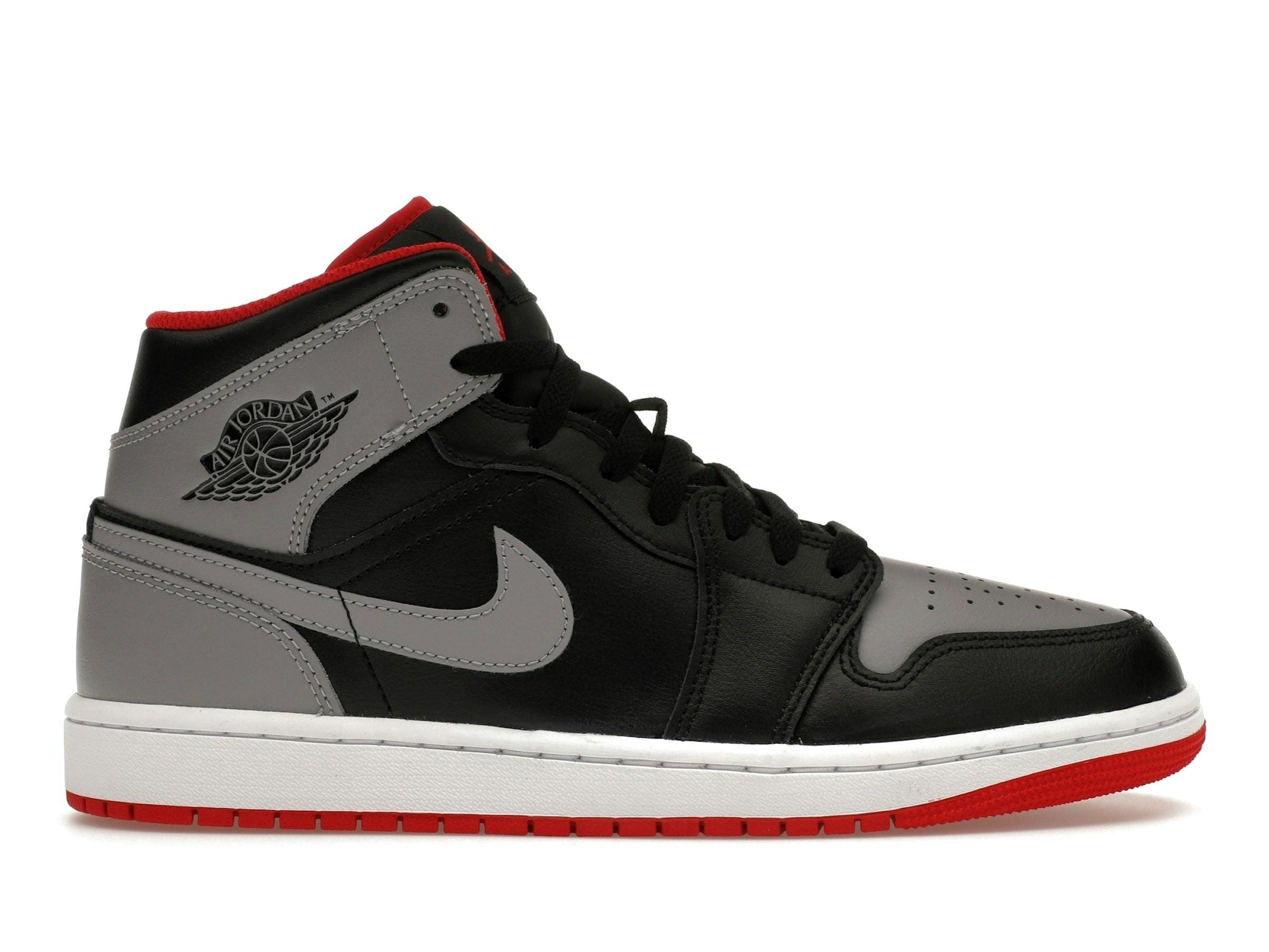 Jordan 1 Mid Bred Shadow Leather Trainers - Black/Red/Grey Sneaker Style DQ8426-006 - Image 2