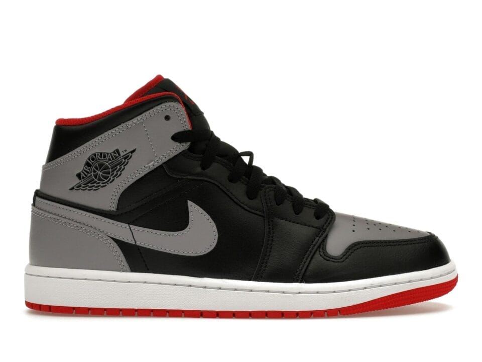 Jordan 1 Mid Bred Shadow Leather Trainers - Black/Red/Grey Sneaker Style DQ8426-006