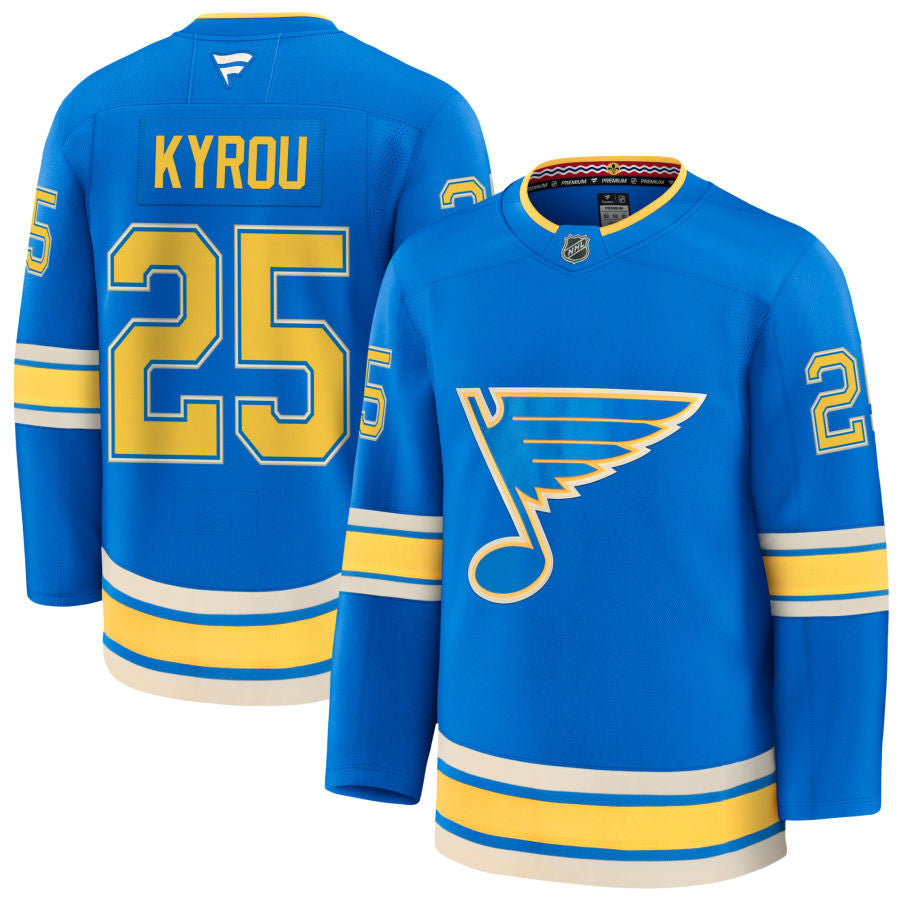 Jordan Kyrou St. Louis Blues 2025 Alternate Jersey - Blue 1 Jordan Kyrou St. Louis Blues 2025 Alternate Jersey - Blue