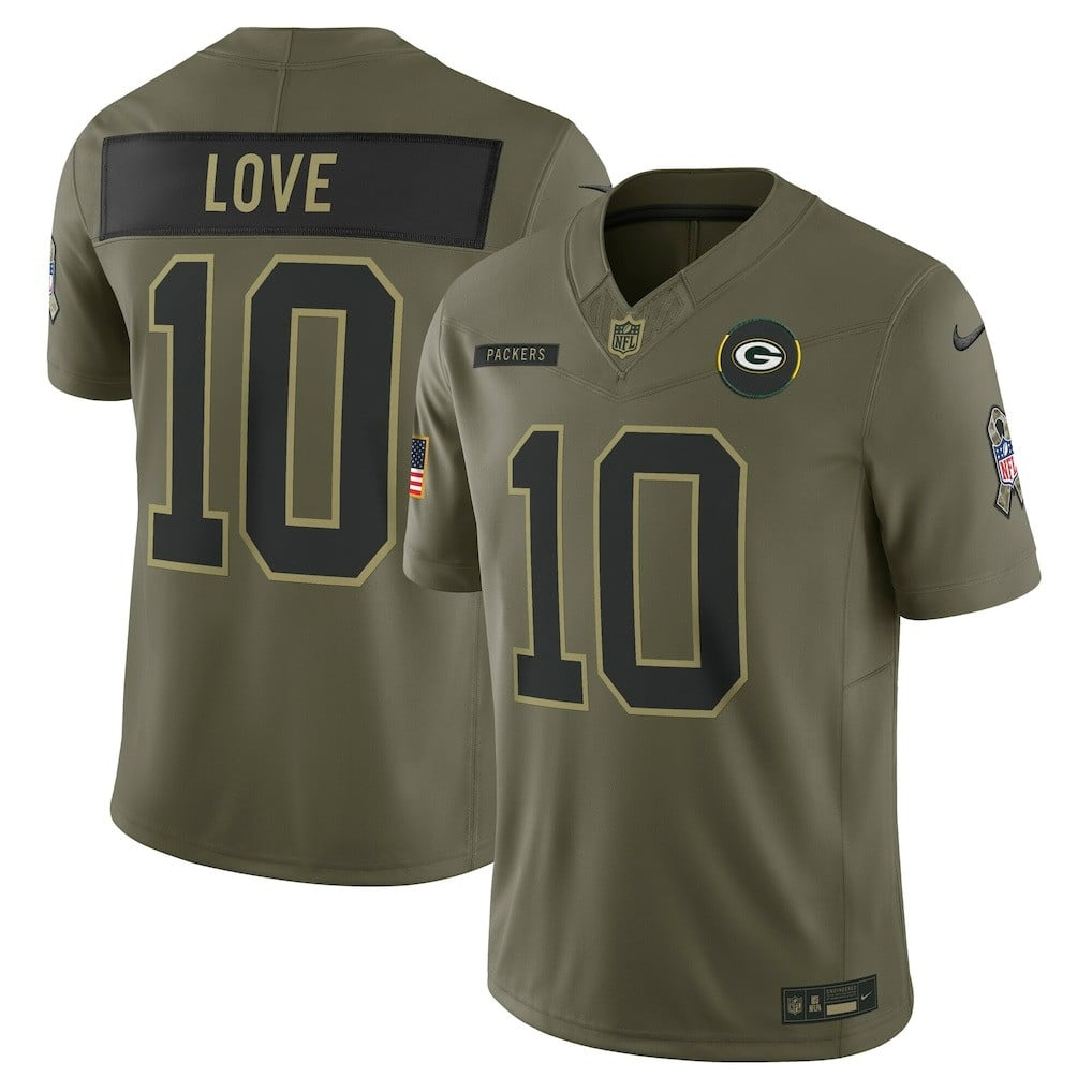Jordan Love Green Bay Packers 2025 Salute to Service Limited Jersey - Olive