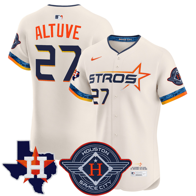 Jose Altuve Houston Astros 2025 City Connect Texas Patch Vapor Premier Elite Jersey - Cream
