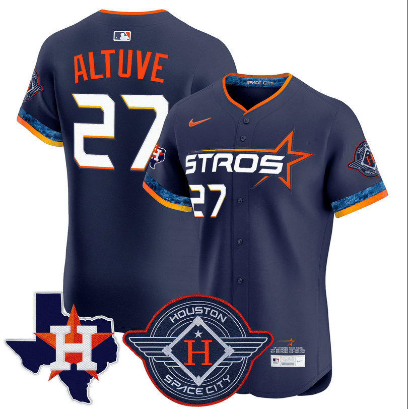 Jose Altuve Houston Astros 2025 City Connect Texas Patch Vapor Premier Elite Jersey - Navy