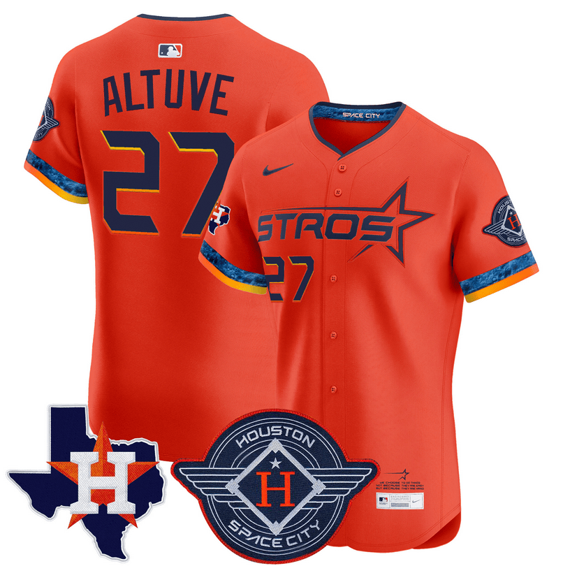 Jose Altuve Houston Astros 2025 City Connect Texas Patch Vapor Premier Elite Jersey - Orange