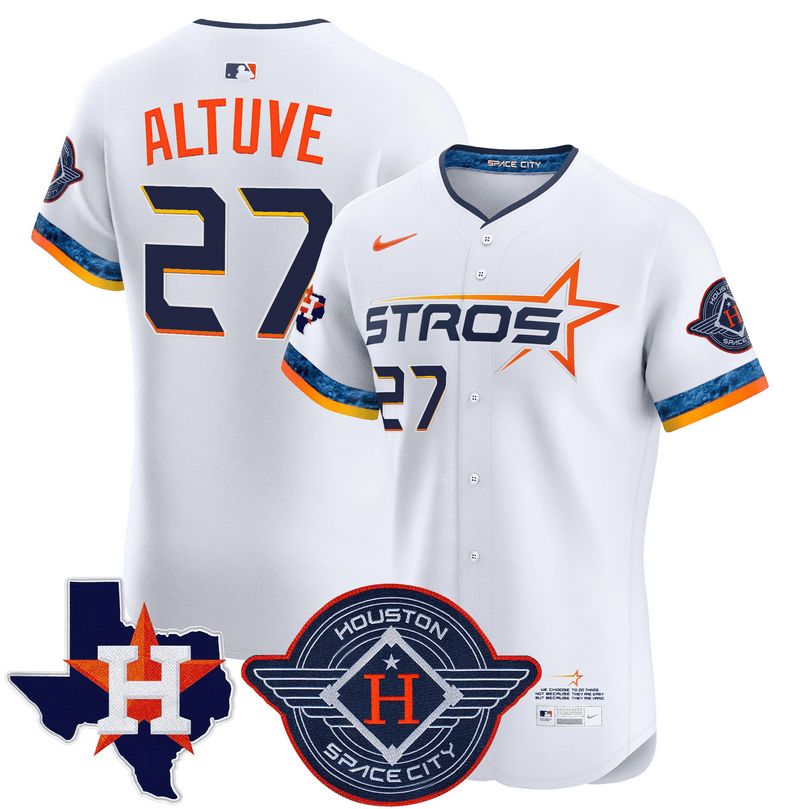 Jose Altuve Houston Astros 2025 City Connect Texas Patch Vapor Premier Elite Jersey - White