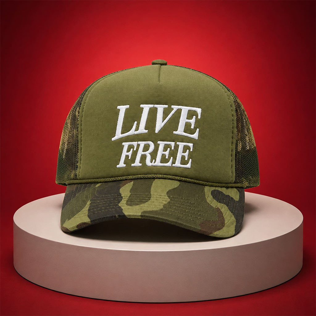 Josh Howerton Live Free Camo Trucker Hat Embroidered Birthday Gifts For Boyfriend